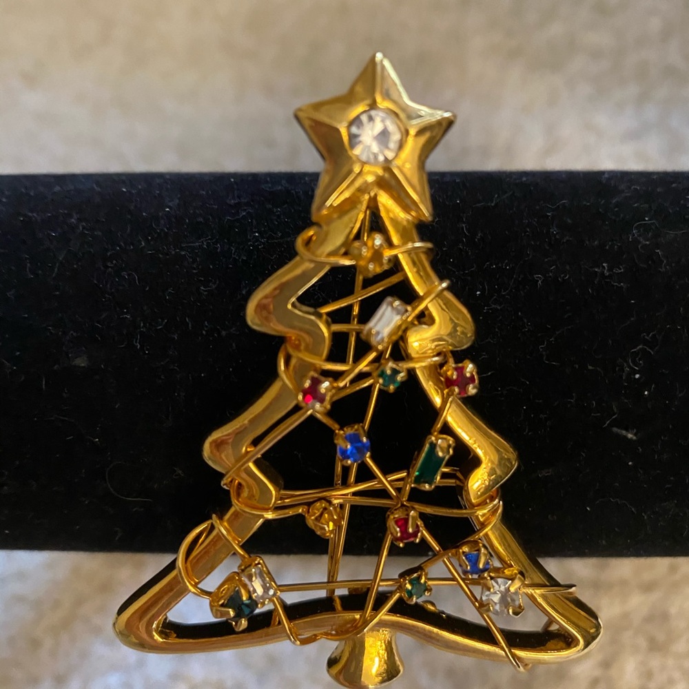 ⚫️ Christmas Tree brooch vintage gold toned - Picture 4 of 6